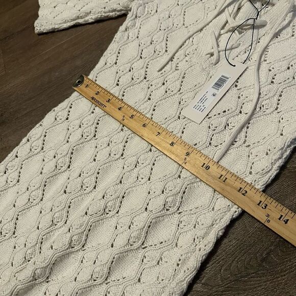 La Vie Rebecca Taylor Cream Crochet Dress Wool Blend With Lace Up Neck New XS - Picture 9 of 11